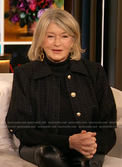 Martha Stewart's black tweed short sleeve jacket on The Drew Barrymore Show