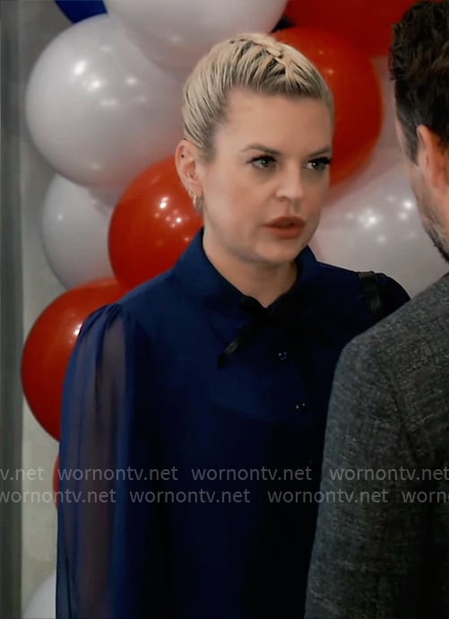 Maxie’s blue sheer sleeve blouse on General Hospital