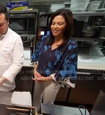 Meg Oliver's blue floral blouse on CBS Mornings