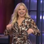 Meghan Hilty’s abstract print dress on The Kelly Clarkson Show