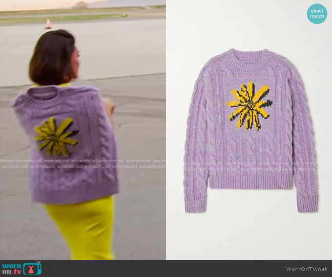 Meryll Rogge Intarsia cable-knit wool-blend sweater worn by Bronwyn Newport on The Real Housewives of Salt Lake City