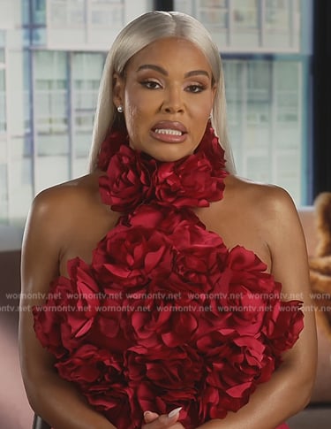 Mia's pink rose applique confessional dress on The Real Housewives of Potomac