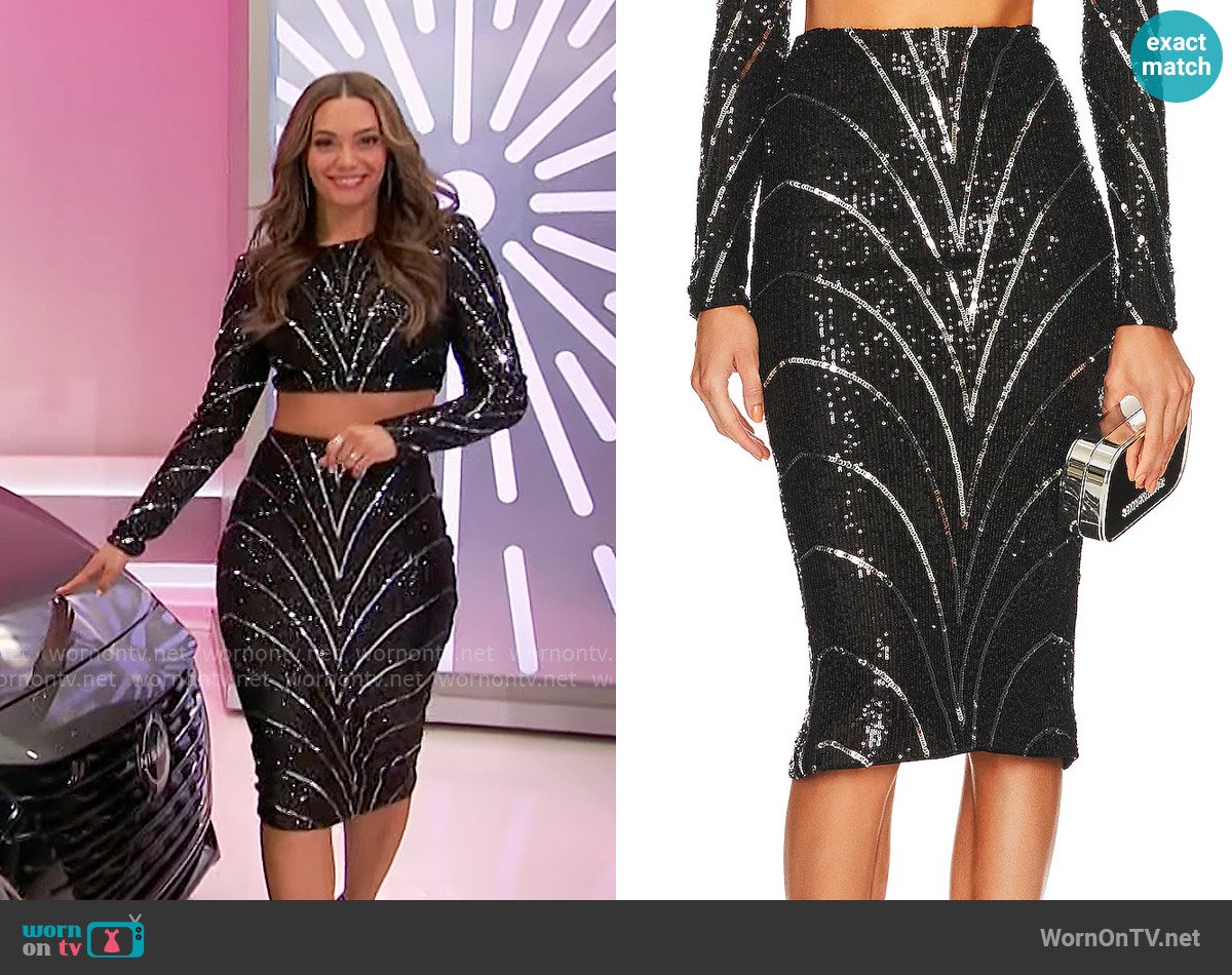 Michael Costello x Revolve Leoni Midi Skirt worn by Alexis Gaube on The Price is Right