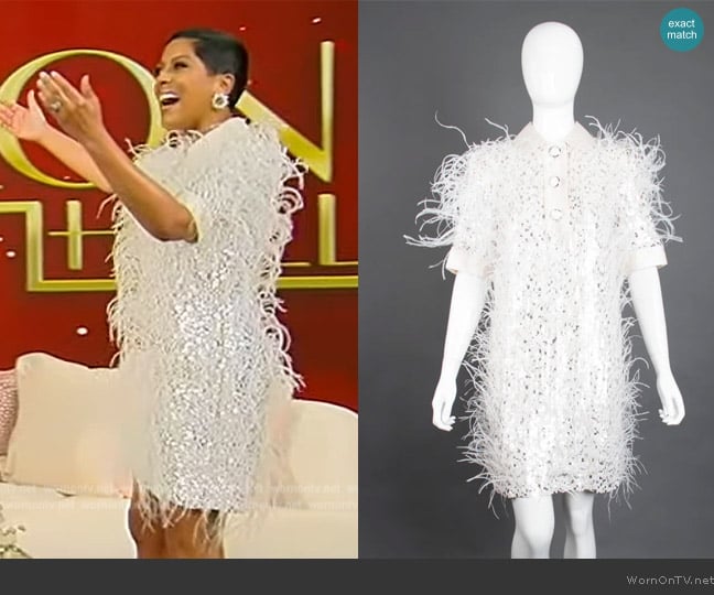 Michael Kors Sequined Feather Shift Dress worn by Tamron Hall on Tamron Hall Show