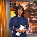 Michelle Miller’s blue ruched front dress on CBS Mornings