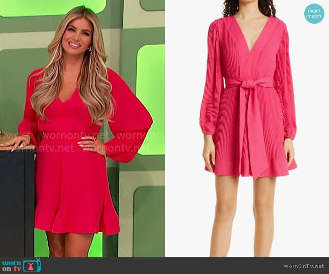 Milly Liv Belted Pleated Dress in Milly Pink worn by Amber Lancaster on The Price is Right