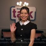 Miranda Cosgrove’s black tweed crystal button front dress on The Talk