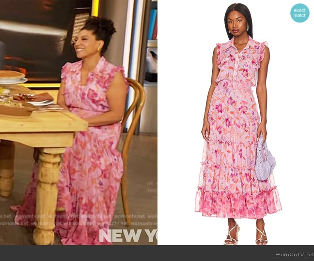 Misa Los Angeles Trina Dress in Fire Florals Mix worn by Damona Hoffman on The Drew Barrymore Show