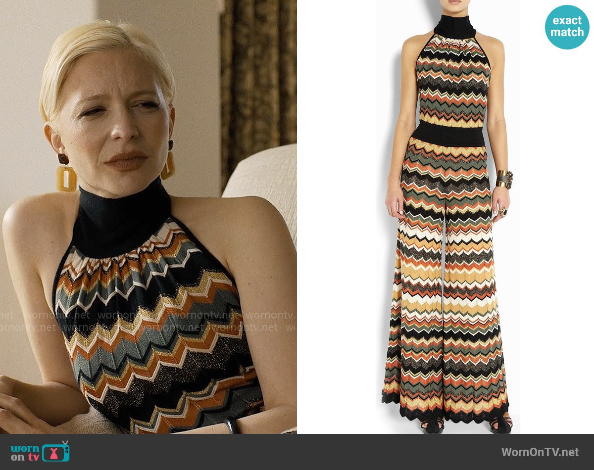 M Missoni Chevron Halter Neck Jumpsuit worn by Serena (Annabelle Dexter-Jones) on Based on a True Story