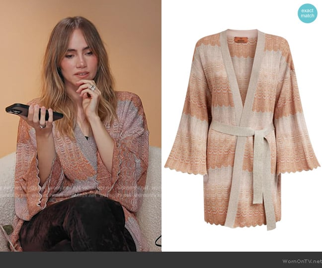 Missoni Zigzag Greek Patterned Cardigan worn by Suki Waterhouse on Access Hollywood