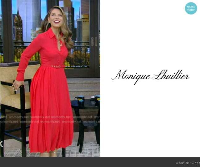 Monique Lhuillier Pleated Crepe Dress worn by Maria Menounos on Live with Kelly and Mark