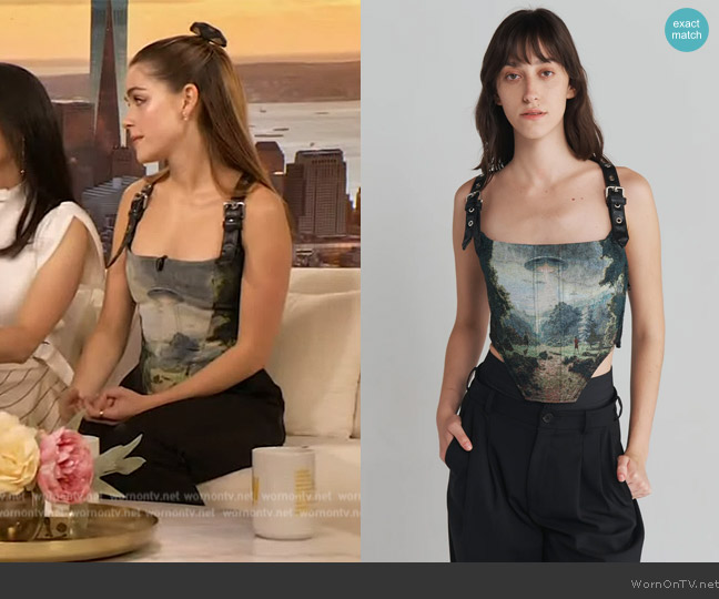 Monse Harness Tapestry Bustier Top worn by Kiernan Shipka on The Drew Barrymore Show