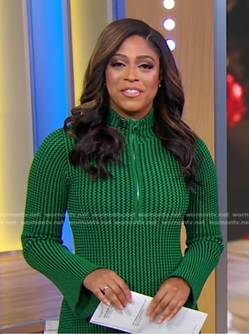 Morgan’s green zip front knit dress on Good Morning America