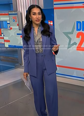 Morgan’s ruffle blouse and blue suit on NBC News Daily