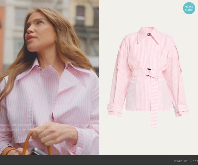 Nackiye Pera Stripe Belted Shirt worn by Brynn Whitfield on The Real Housewives of New York City