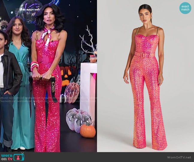 Nadine Merabi Lucinda Pink Jumpsuit worn by Courtney Lopez on Access Hollywood