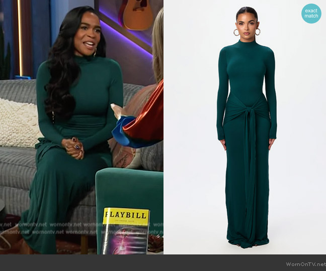 Naked Wardrobe Turtleneck Draped Tie Dress worn by Michelle Williams on The Kelly Clarkson Show