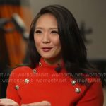 Nancy Chen’s red sweater with gold buttons on CBS Mornings