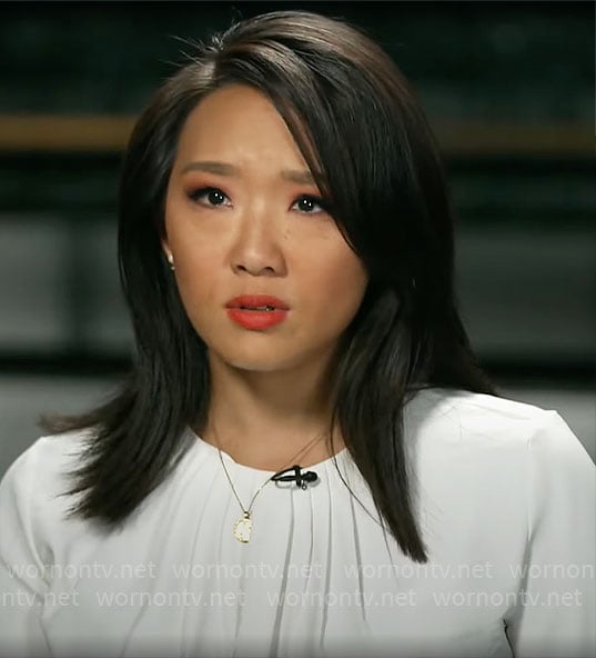 Nancy Chen’s white pleated blouse on CBS Mornings