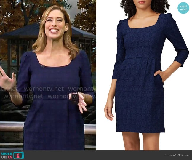 Nanette Lepore Navy Puff Shoulder Dress worn by Stephanie Abrams on CBS Mornings