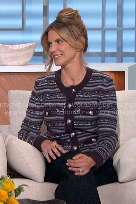 Natalie’s blue striped cardigan with silver buttons on The Talk