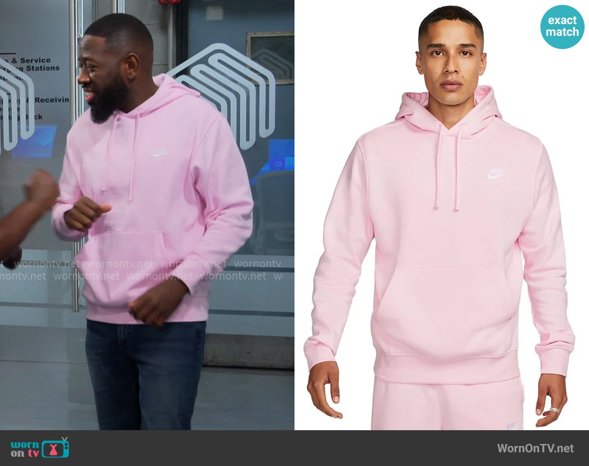 Nike Club Fleece Hoodie in Pink Foam worn by Malcom (Sheaun McKinney) on The Neighborhood