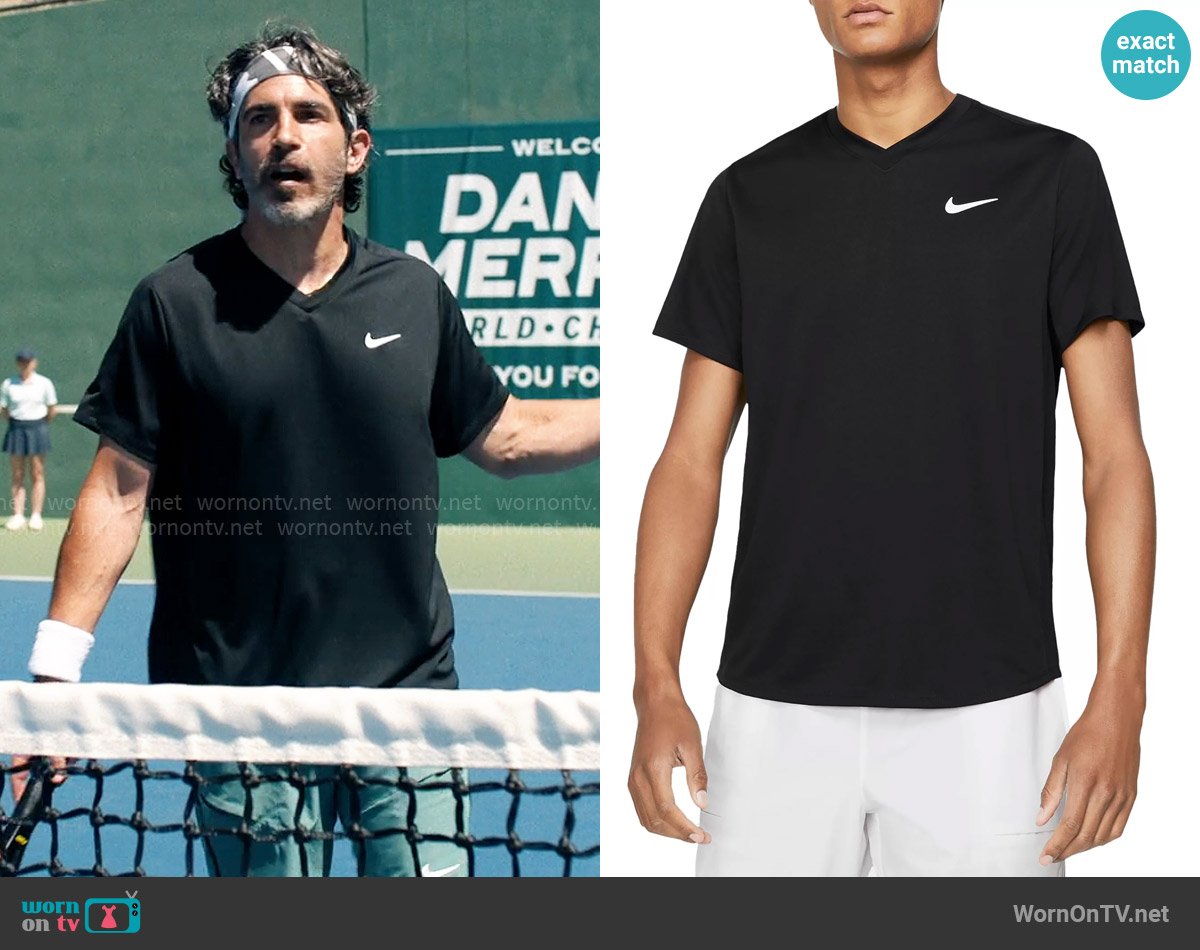 Nathan’s black v-neck Nike t-shirt on Based on a True Story