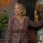 Nikki’s pink chain print blouse and tweed blazer on The Young and the Restless