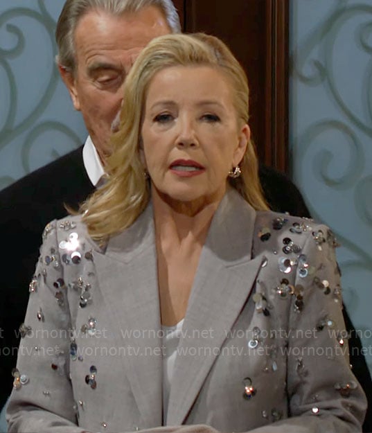 Nikki’s grey sequin embellished blazer on The Young and the Restless