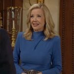 Nikki’s blue long sleeved midi dress and snake belt on The Young and the Restless