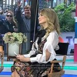 Nikki Novak’s white tie neck blouse and black floral dress on Today