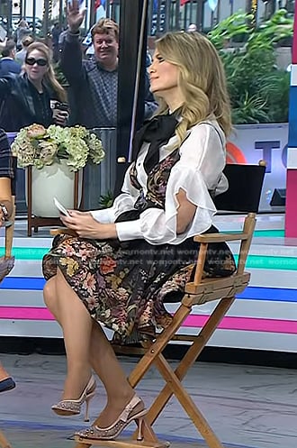 Nikki Novak's white tie neck blouse and black floral dress on Today