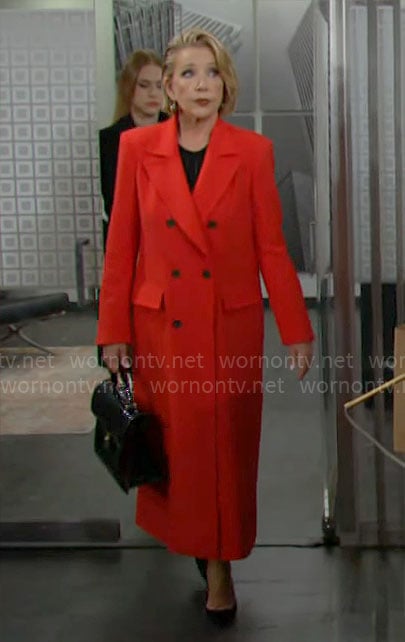 Nikki’s long red coat on The Young and the Restless