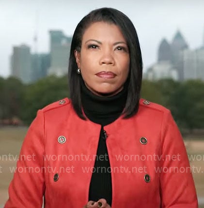 Nikole Killion’s red suede jacket on CBS Mornings