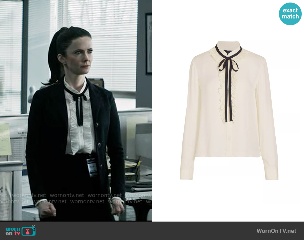 Nili Lotan Bertille Silk Ruffle Tie-Neck Shirt worn by Lois Lane (Elizabeth Tulloch) on Superman and Lois