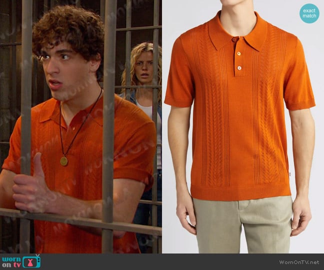 NN07 Thor Short Sleeve Wool Blend Polo Sweater in Desert Sun worn by  Aaron Greene (Louis Tomeo) on Days of our Lives