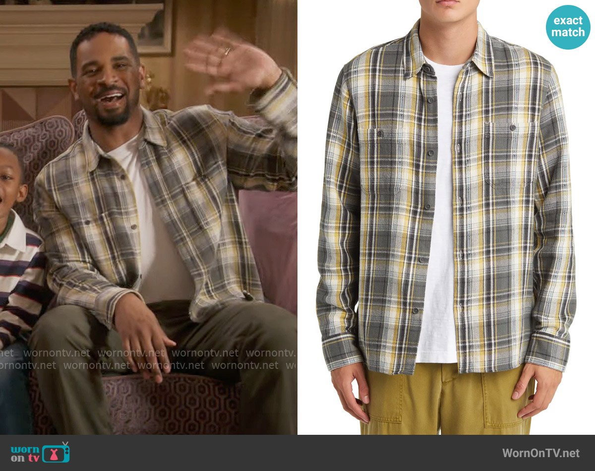 Officine Generale Ahmad Plaid Button-Up Overshirt worn by Damon (Damon Wayans Jr.) on Poppas House