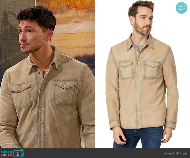 John Varvatos Lionell Leather Shirt Jacket in Camel worn by Alexander Kiriakis (Robert Scott Wilson) on Days of our Lives