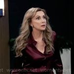 Holly’s burgundy satin shirtdress on General Hospital