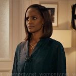 Olympia’s teal tie-neck blouse on Matlock