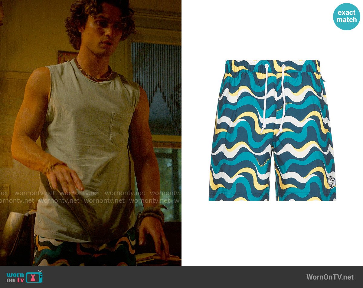 John B’s wavy print shorts on Outer Banks