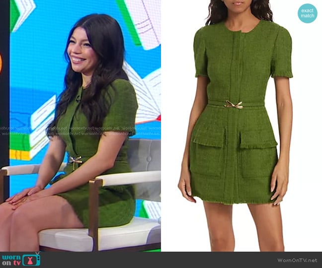 Oscar de la Renta Wool-Blend Tweed Belted Minidress in Fern worn by Alex Aster on Good Morning America