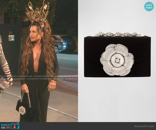 Oscar de la Renta Tro Flower Velvet Crossbody Bag worn by Kyle Richards on The Real Housewives of Beverly Hills