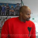 Osi Umenyiora’s red heart print sweater on Today