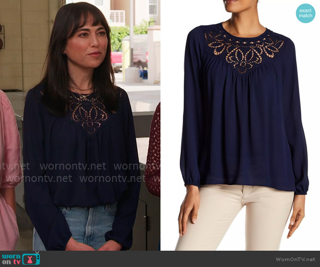 Parker Embroidered Blouse worn by Lisa Friedman on Celebrations with Lacey Chabert