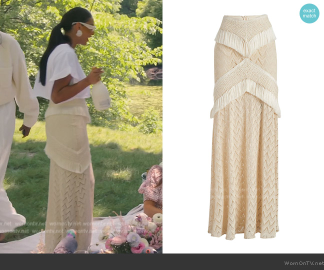 Patbo Fringe Trim Maxi Skirt worn by Jessel Taank on The Real Housewives of New York City