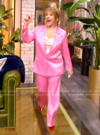 Patti LuPone’s pink satin blazer and pants on The View