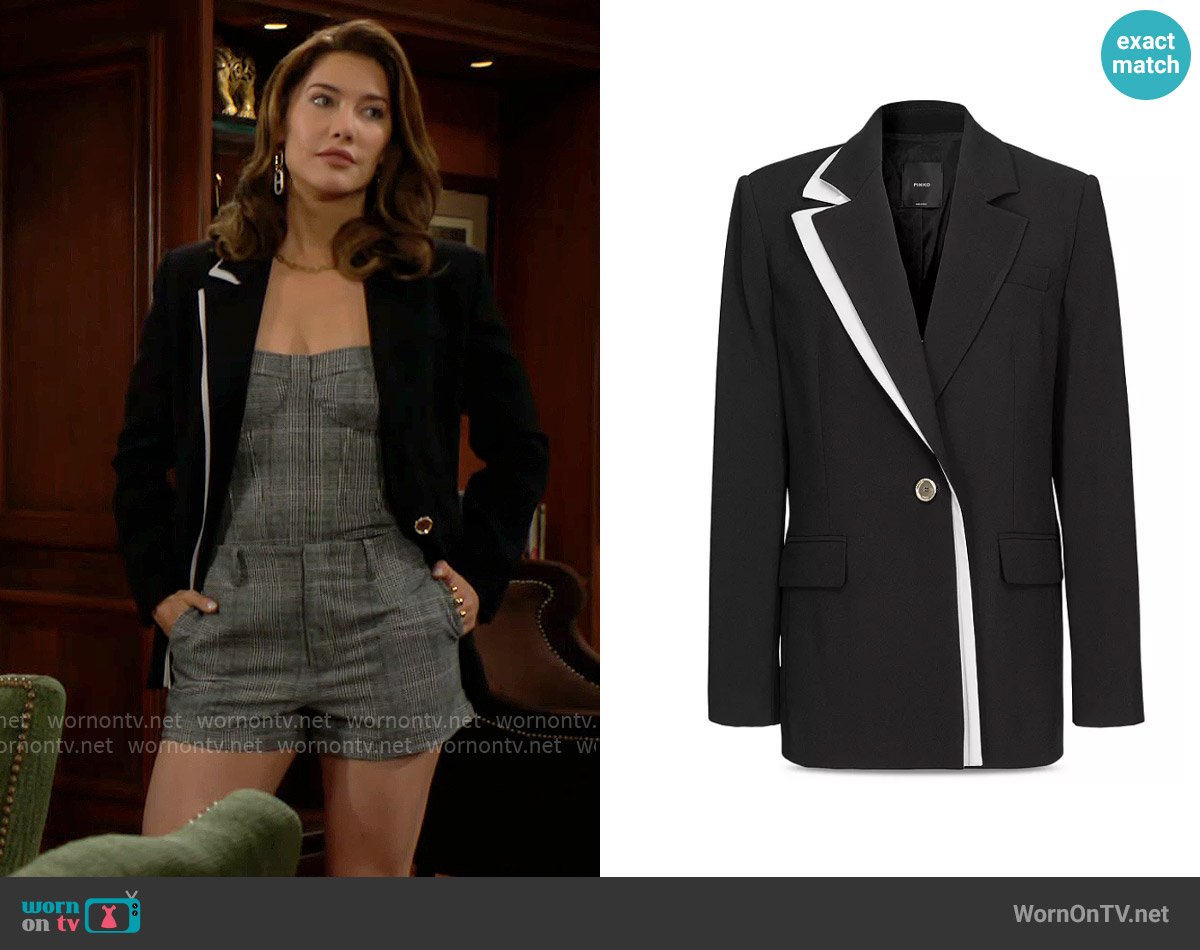 Pinko Contrast Trim Blazer worn by Steffy Forrester (Jacqueline MacInnes Wood) on The Bold and the Beautiful