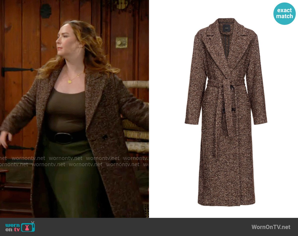 Pinko Herringbone Double-breasted Coat worn by Mariah Copeland (Camryn Grimes) on The Young and the Restless