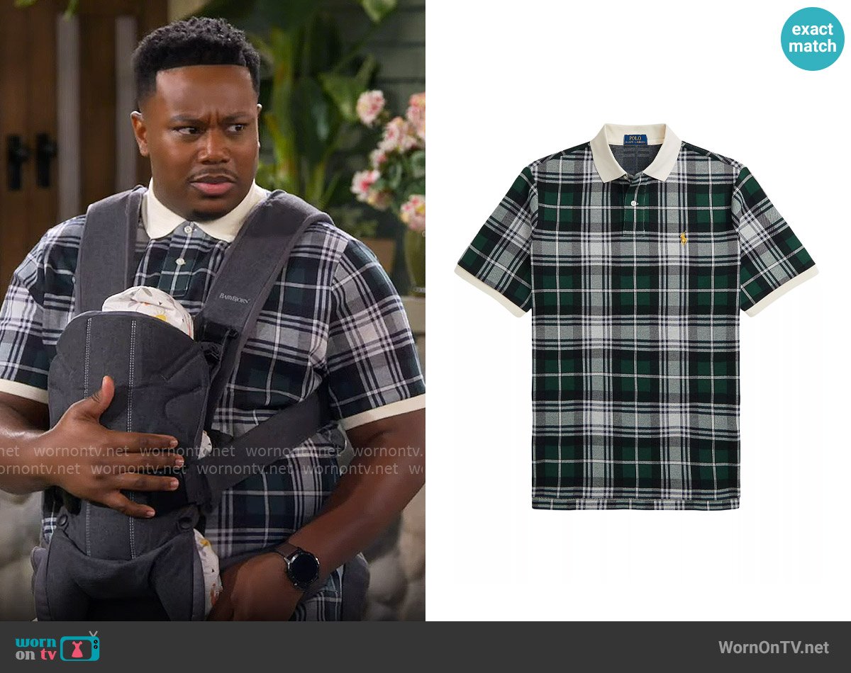 Polo Ralph Lauren Plaid Polo Shirt in Fall Gordon Plaid worn by Marty (Marcel Spears) on The Neighborhood